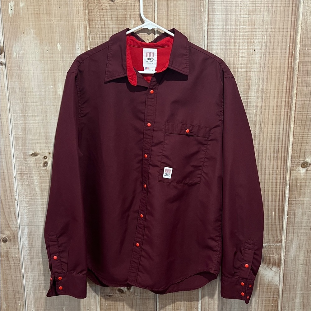 Topo Designs Burgundy Shirt with Red Collar Large